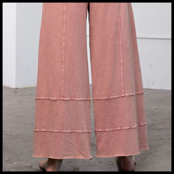 EASEL "Perfect Cargo" Terry Knit Mineral Washed Flared Leg Pants Raw Hem & Seams - Picture 7 of 14